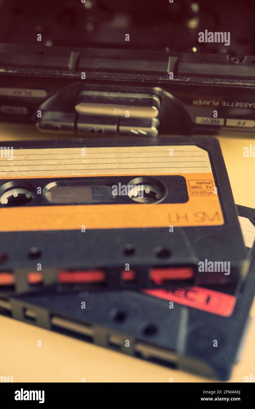Still life of audio cassettes and a 1980s Walkman Stock Photo - Alamy
