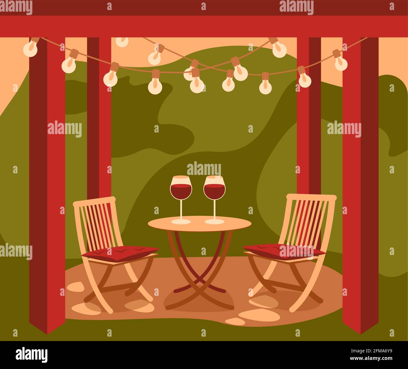 Wooden chair table outside Stock Vector Images - Alamy