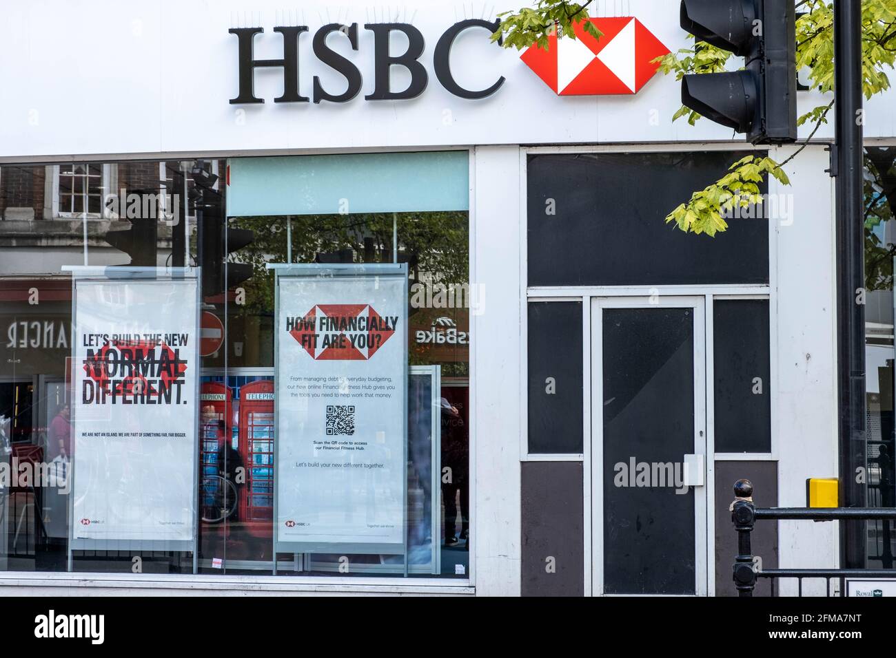 Kingston Upon Thames London UK, May 07 2021, HSBC High Street Retail Bank Logo And Entrance Stock Photo