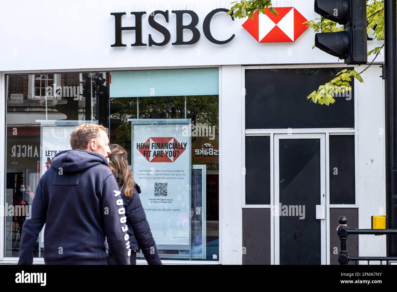 Kingston Upon Thames London UK, May 07 2021, HSBC High Street Retail Bank Logo And Entrance Stock Photo