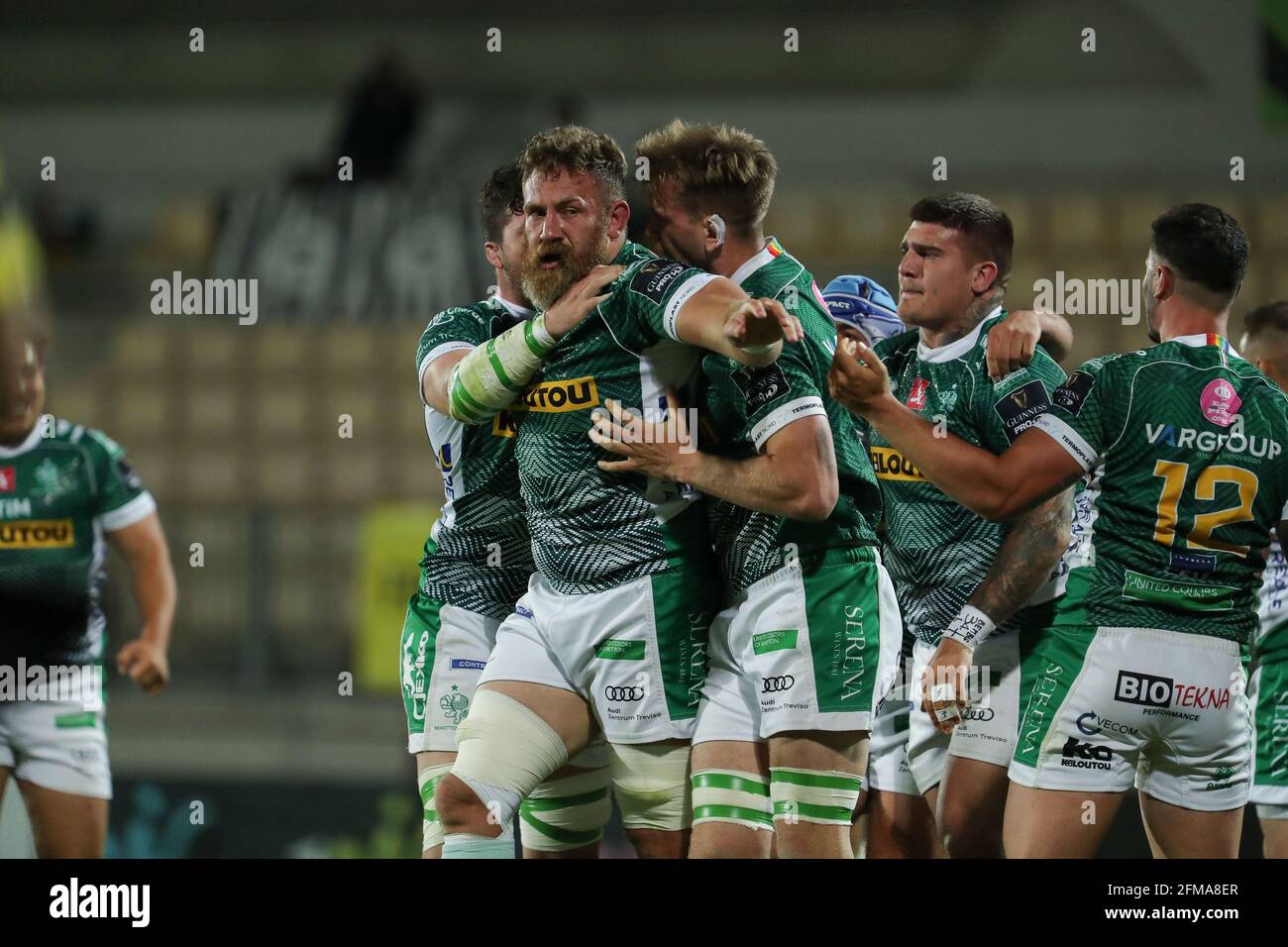 Parma, Italy. 07th May, 2021. Benetton rugby celebrate the try during  Rainbow Cup - Benetton Treviso vs Zebre Rugby, Rugby Guinness Pro 14 match  in Parma, Italy, May 07 2021 Credit: Independent