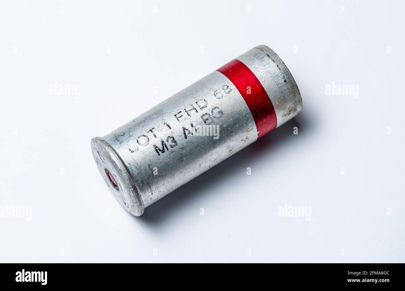 Gothenburg, Sweden - July 2019: Red signal cartridge for flare gun. Stock Photo