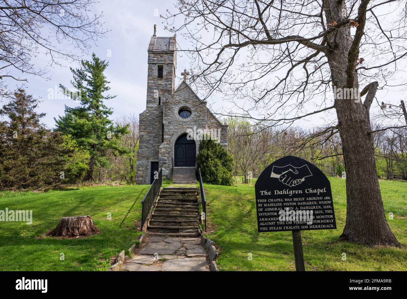 Myersville, MD - April 20, 2021: Church of Saint Joseph of the Sacred Heart of Jesus, also known as The Dahlgren Chapel, is located at the summit of T Stock Photo