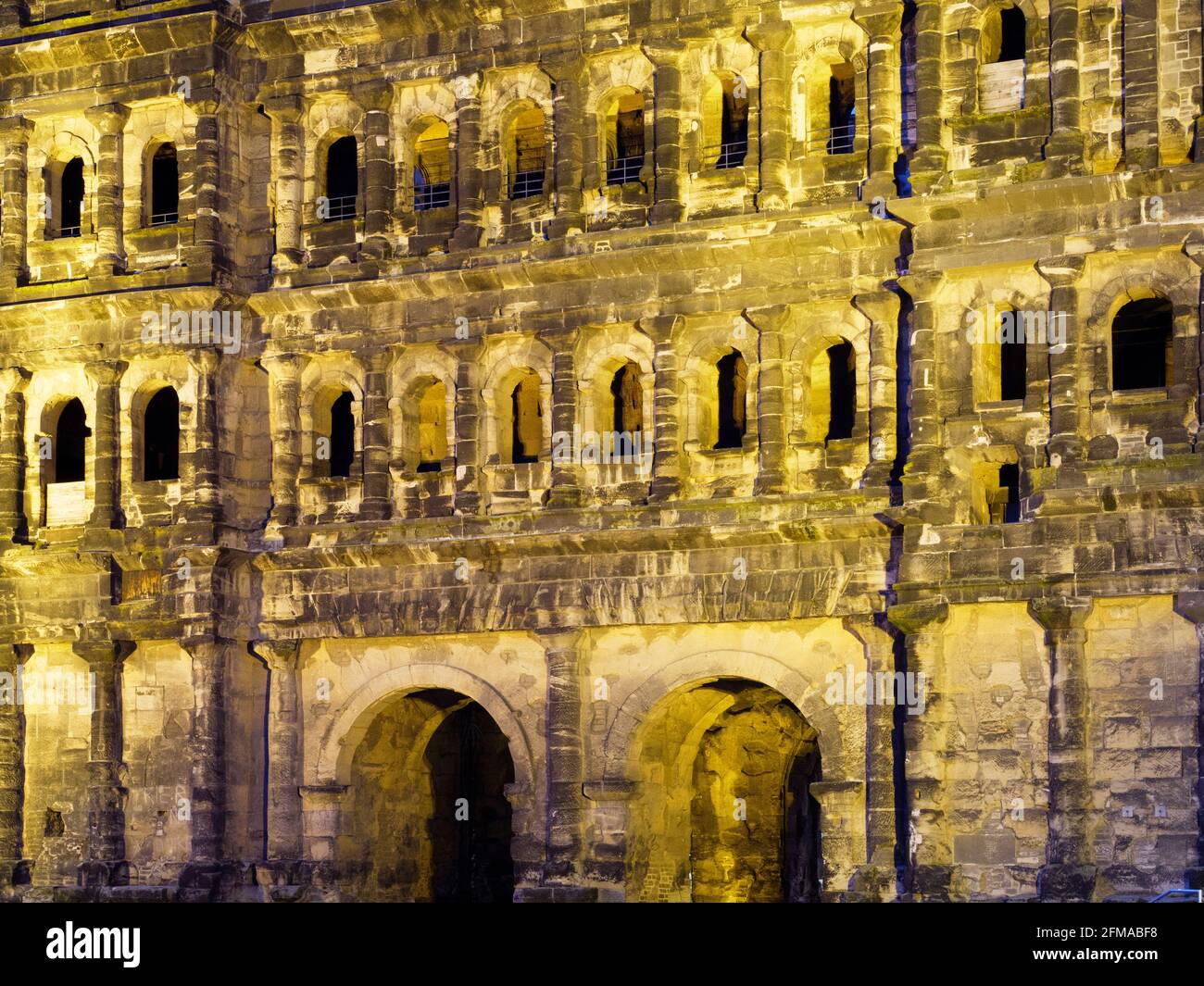 Porta Nigra, dusk, Trier, UNESCO World Heritage, Rhineland-Palatinate, Germany Stock Photo