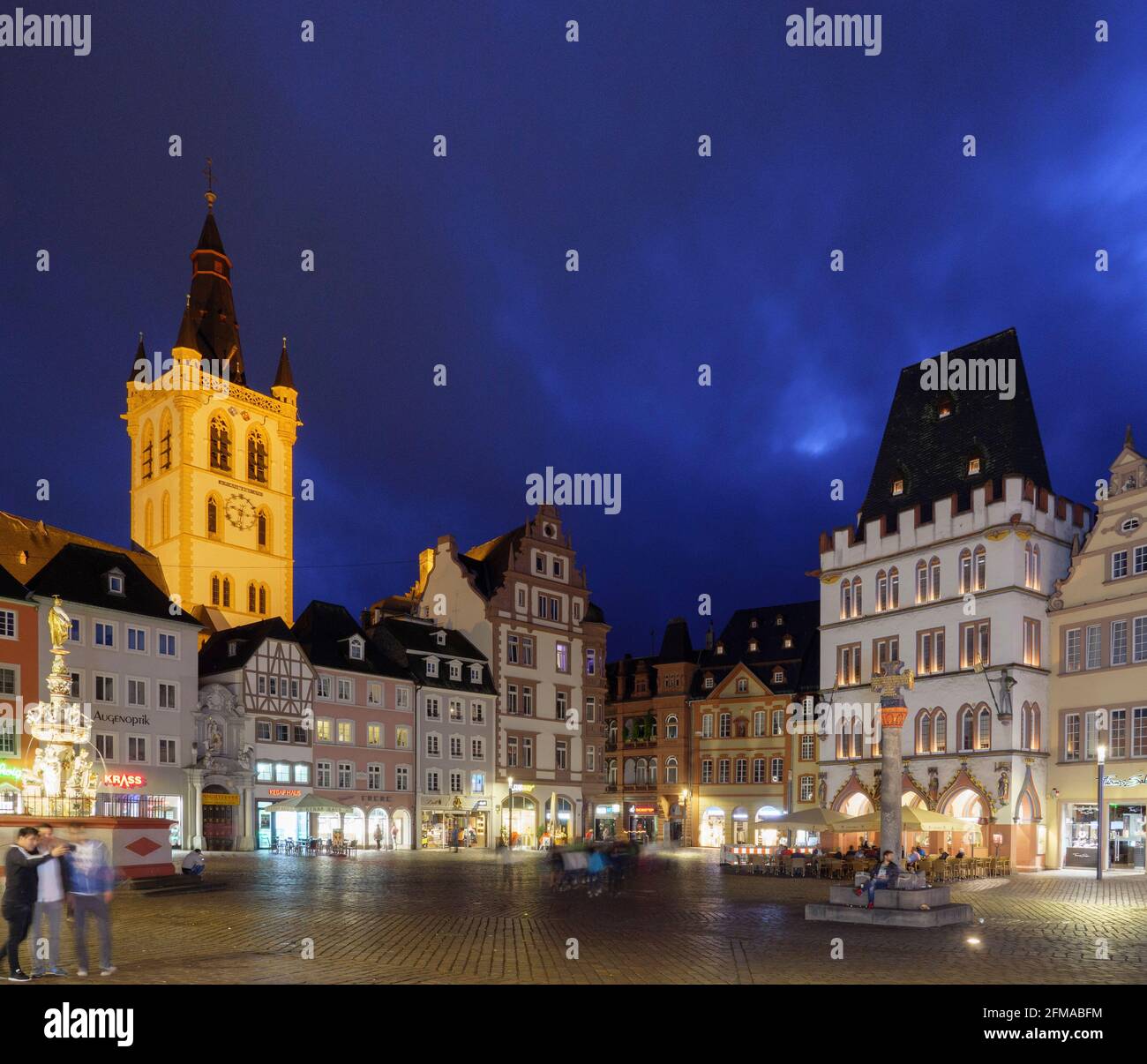 Main market at night, Trier, UNESCO World Heritage, Rhineland-Palatinate, Germany Stock Photo