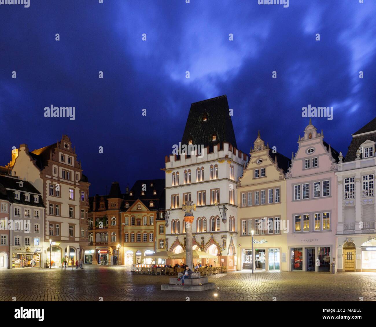 Main market at night, Trier, UNESCO World Heritage, Rhineland-Palatinate, Germany Stock Photo