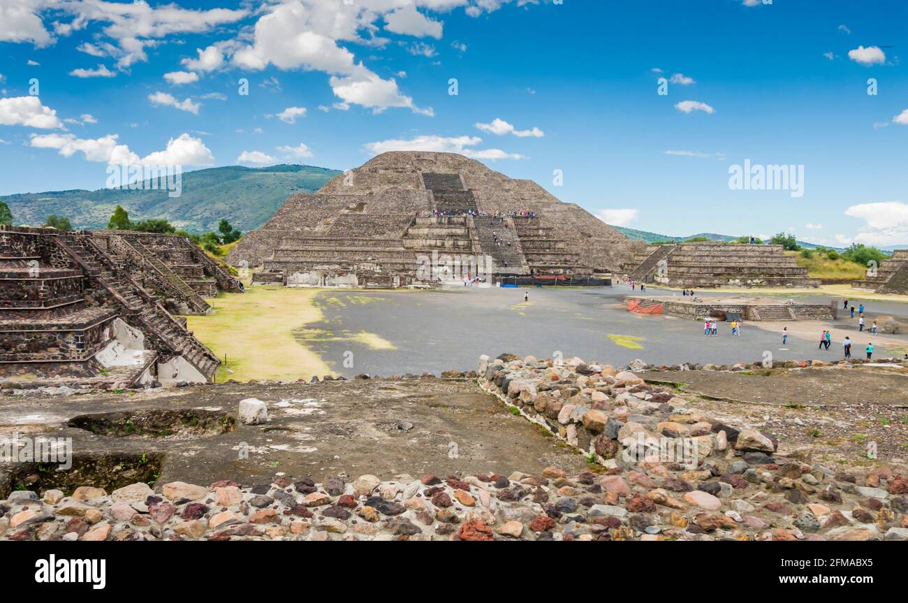 Stunning view of the Pyramid  of the Moon,Teotihuacan archeological complex, Mexico Stock Photo