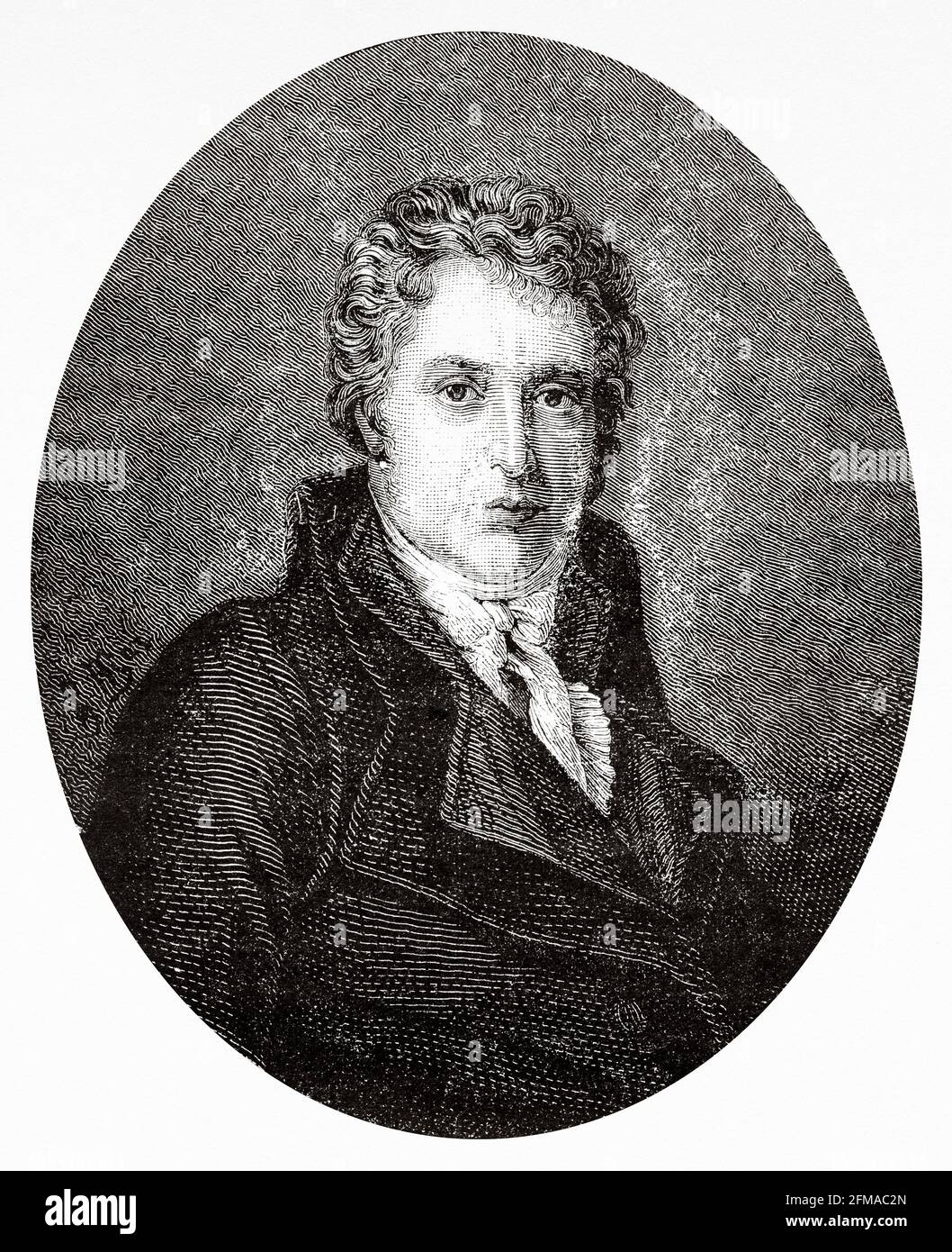 Portrait of Jacques-Louis David (1748-1825) was a French painter in the Neoclassical style, considered to be the preeminent painter of the era. Active supporter of the French Revolution and friend of Maximilien Robespierre. France. Old 19th century engraved illustration from Histoire de la Revolution Francaise 1876 by Jules Michelet (1798-1874) Stock Photo