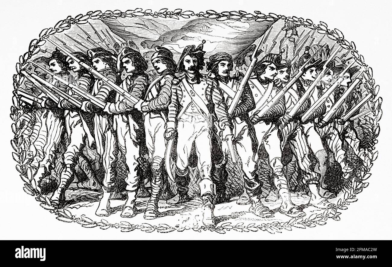 On September 8, 1973 the Mayencais enter to Vendée led by Kléber. France. Old 19th century engraved illustration from Histoire de la Revolution Francaise 1876 by Jules Michelet (1798-1874) Stock Photo