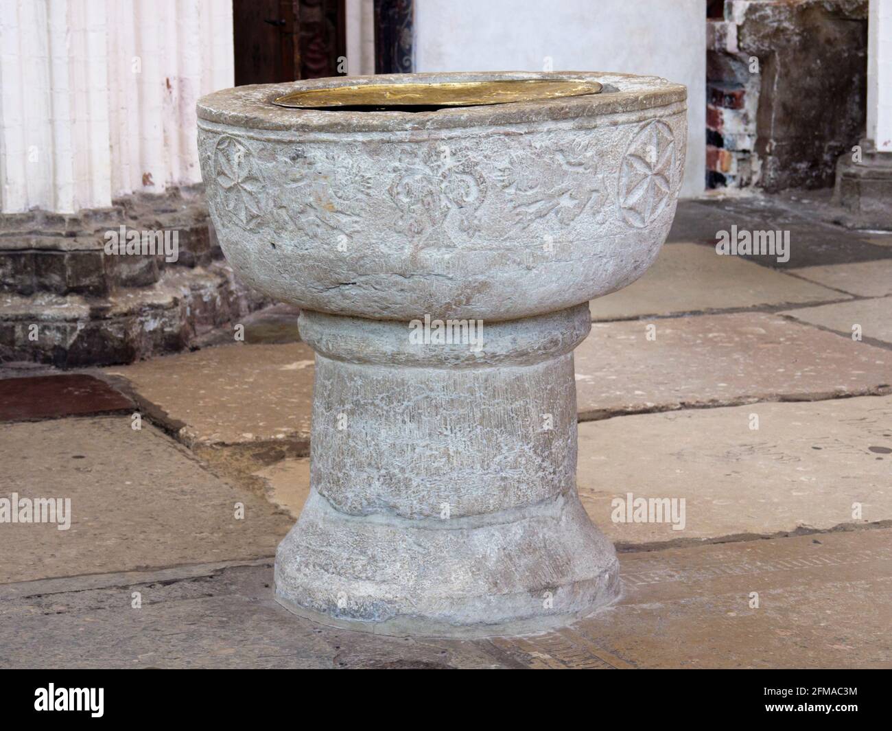 Nikolai Church, inside, baptismal font before 1260, Stralsund, Mecklenburg-Western Pomerania, Germany Stock Photo