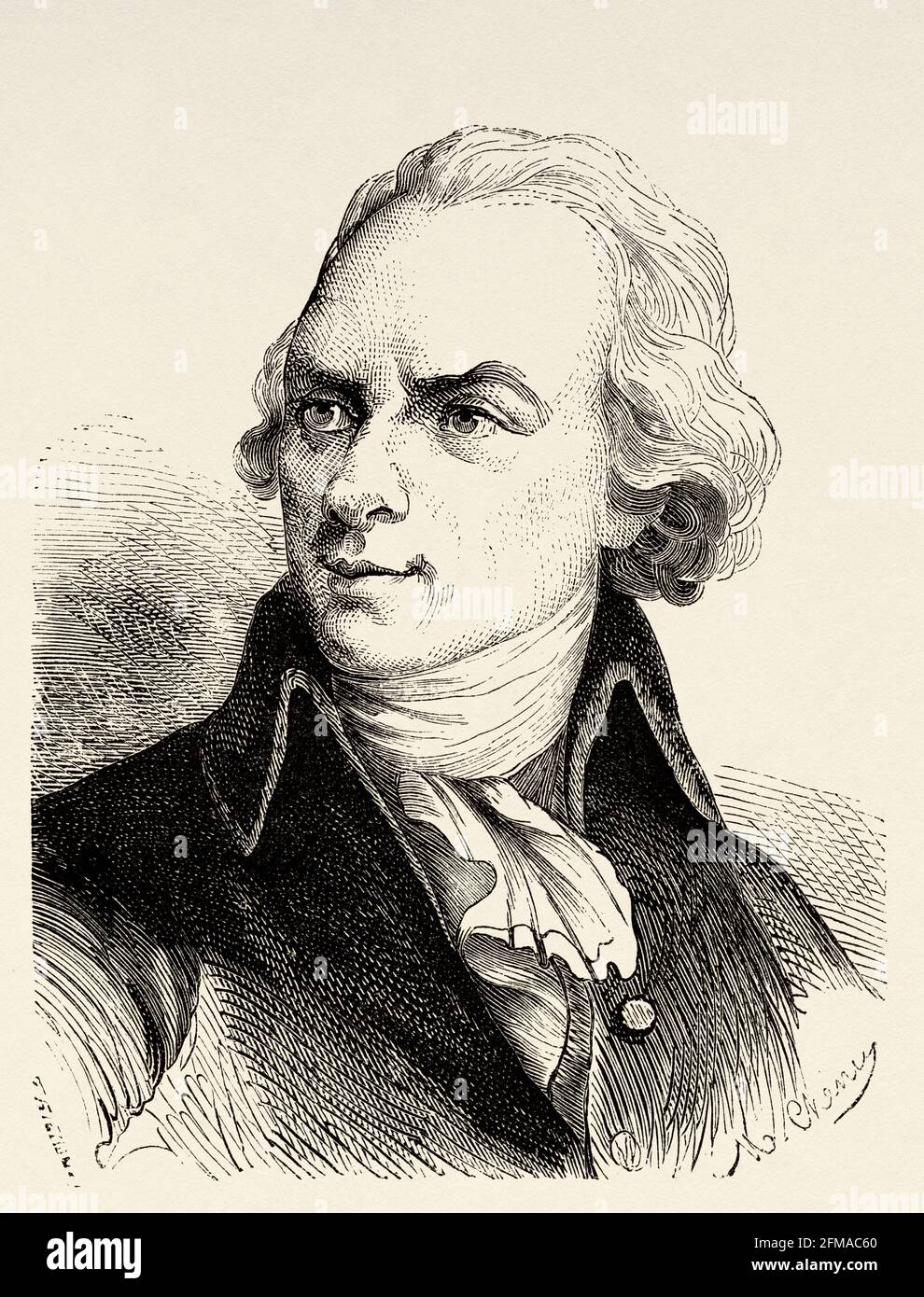Portrait of Jacques Delille (1738-1813) French poet, he came to national prominence with his translation of Virgil’s Georgics and made an international reputation with his didactic poem on gardening. France. Old 19th century engraved illustration from Histoire de la Revolution Francaise 1876 by Jules Michelet (1798-1874) Stock Photo