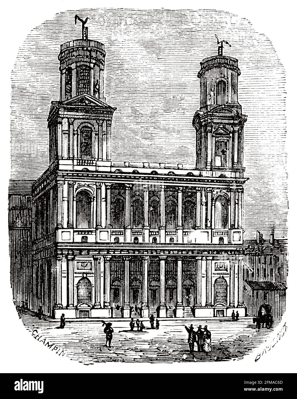 The church of Saint-Sulpice, Paris. France. Old 19th century engraved illustration from Histoire de la Revolution Francaise 1876 by Jules Michelet (1798-1874) Stock Photo