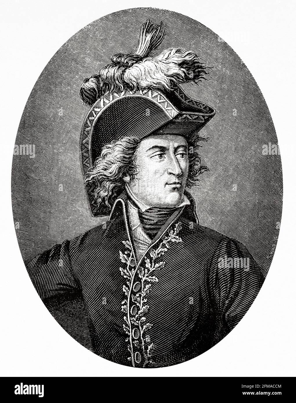 Portrait of Guillaume Marie-Anne Brune (1764-1815) 1st Count Brune,  was a French military commander, Marshal of the Empire, and political figure who served during the French Revolutionary Wars and the Napoleonic Wars. France. Old 19th century engraved illustration from Histoire de la Revolution Francaise 1876 by Jules Michelet (1798-1874) Stock Photo