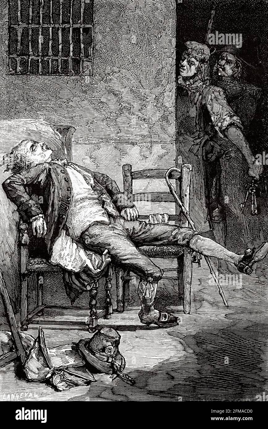The death of the Marquis de Condorcet. Nicolas de Condorcet (1743-1794) Girondin, philosopher and mathematician. French revolution. France. Old 19th century engraved illustration from Histoire de la Revolution Francaise 1876 by Jules Michelet (1798-1874) Stock Photo