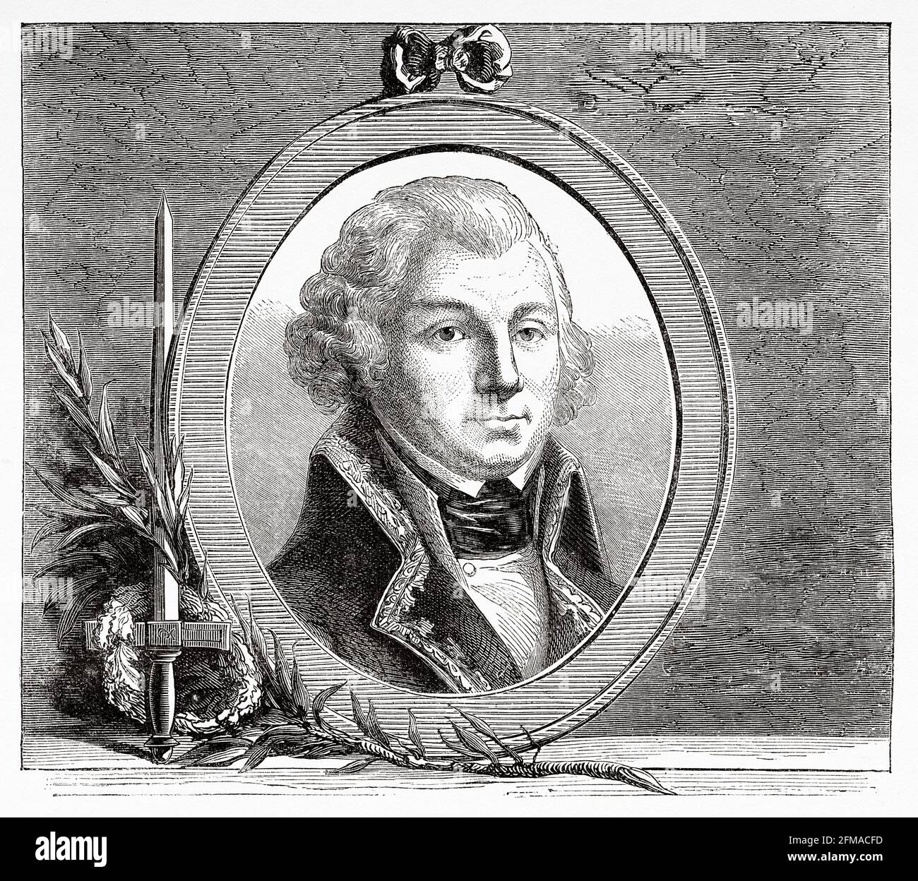 Portrait of Jean-Baptiste Jourdan (1762-1833) 1st Count Jourdan, was a  French military commander. Marshal of the Empire by Emperor Napoleon I in  1804. France. Old 19th century engraved illustration from Histoire de
