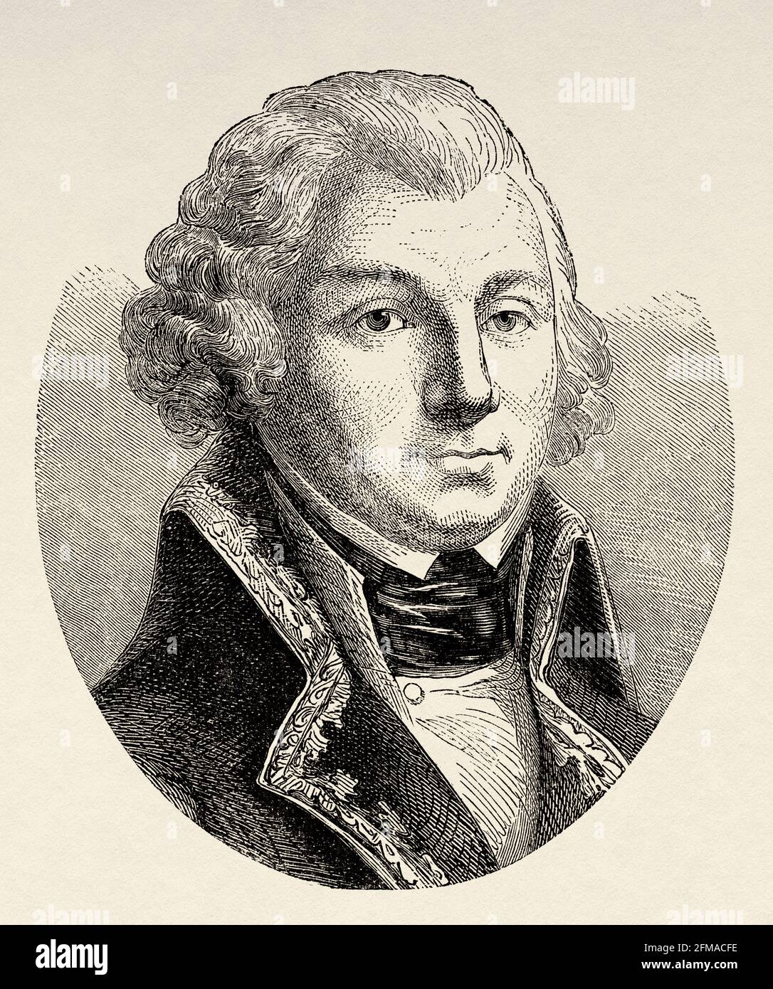 Portrait of Jean-Baptiste Jourdan (1762-1833) 1st Count Jourdan, was a French military commander. Marshal of the Empire by Emperor Napoleon I in 1804. France. Old 19th century engraved illustration from Histoire de la Revolution Francaise 1876 by Jules Michelet (1798-1874) Stock Photo