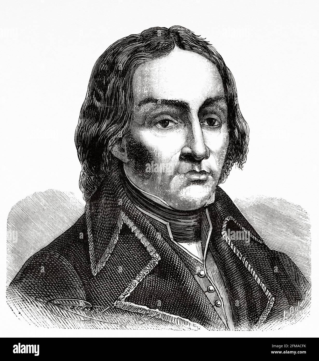 Portrait Kellermann. François-Étienne-Christophe Kellermann (1735-1820) 1st Duke of Valmy  was a French military commander, Marshal Kellermann served in the French Revolutionary Wars and the Napoleonic Wars. France. Old 19th century engraved illustration from Histoire de la Revolution Francaise 1876 by Jules Michelet (1798-1874) Stock Photo