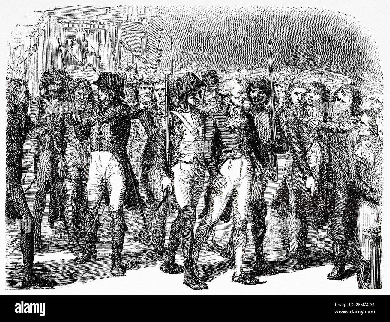 The arrest of Maximilian de Robespierre (1758-1794) during the night between the 9th and 10th of Thermidor, July 28, 1794. France. Old 19th century engraved illustration from Histoire de la Revolution Francaise 1876 by Jules Michelet (1798-1874) Stock Photo