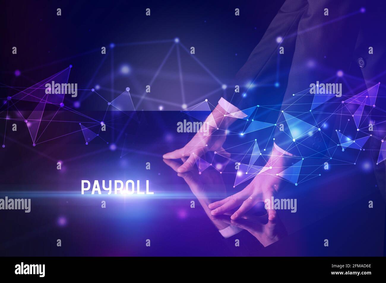 Businessman touching huge screen concept Stock Photo