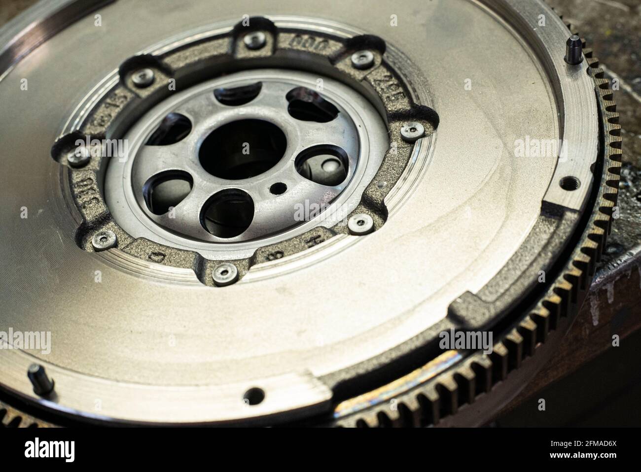 Detail of Car flywheel in a car spare parts Stock Photo Alamy