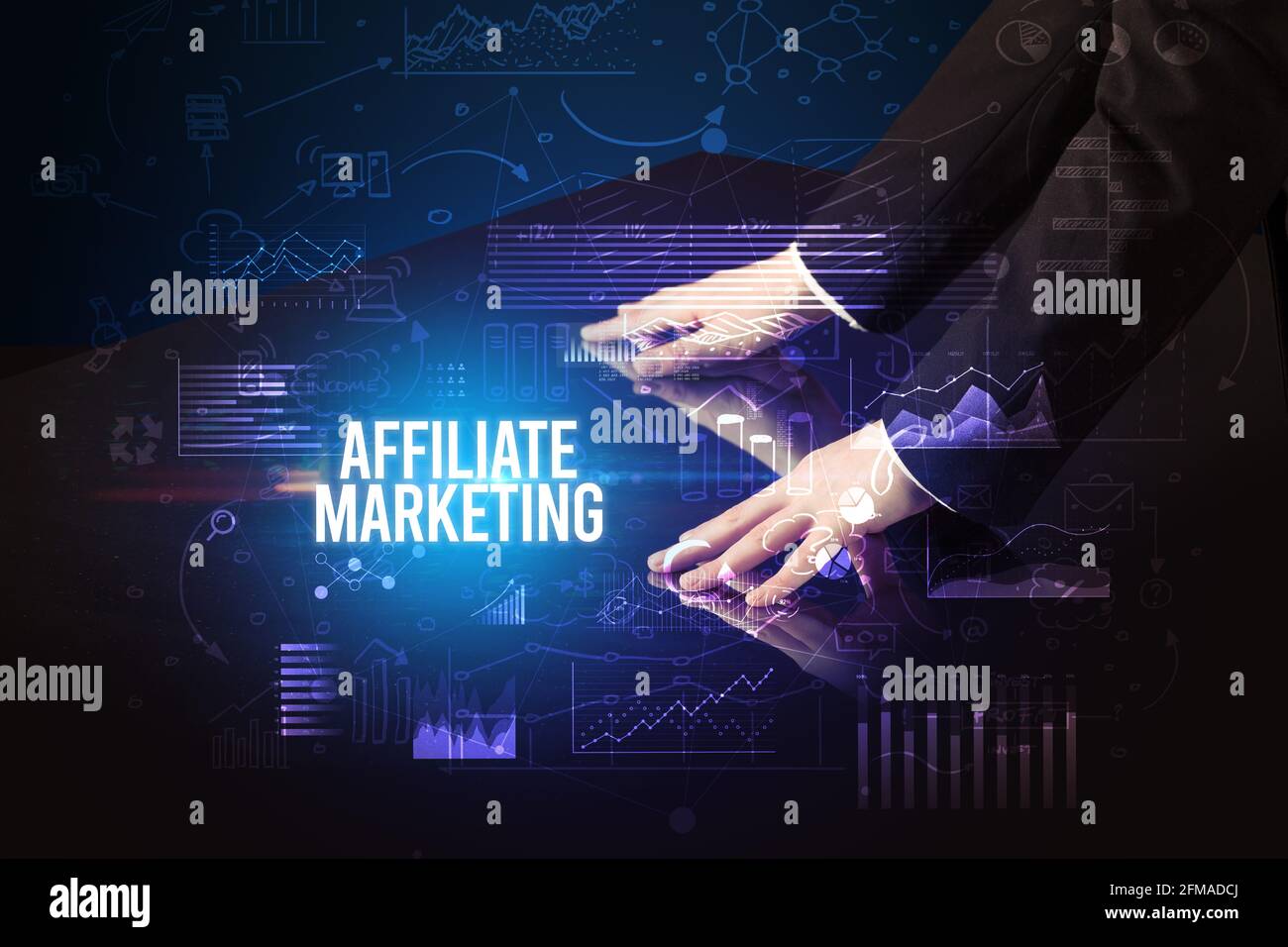 Businessman touching huge screen concept Stock Photo