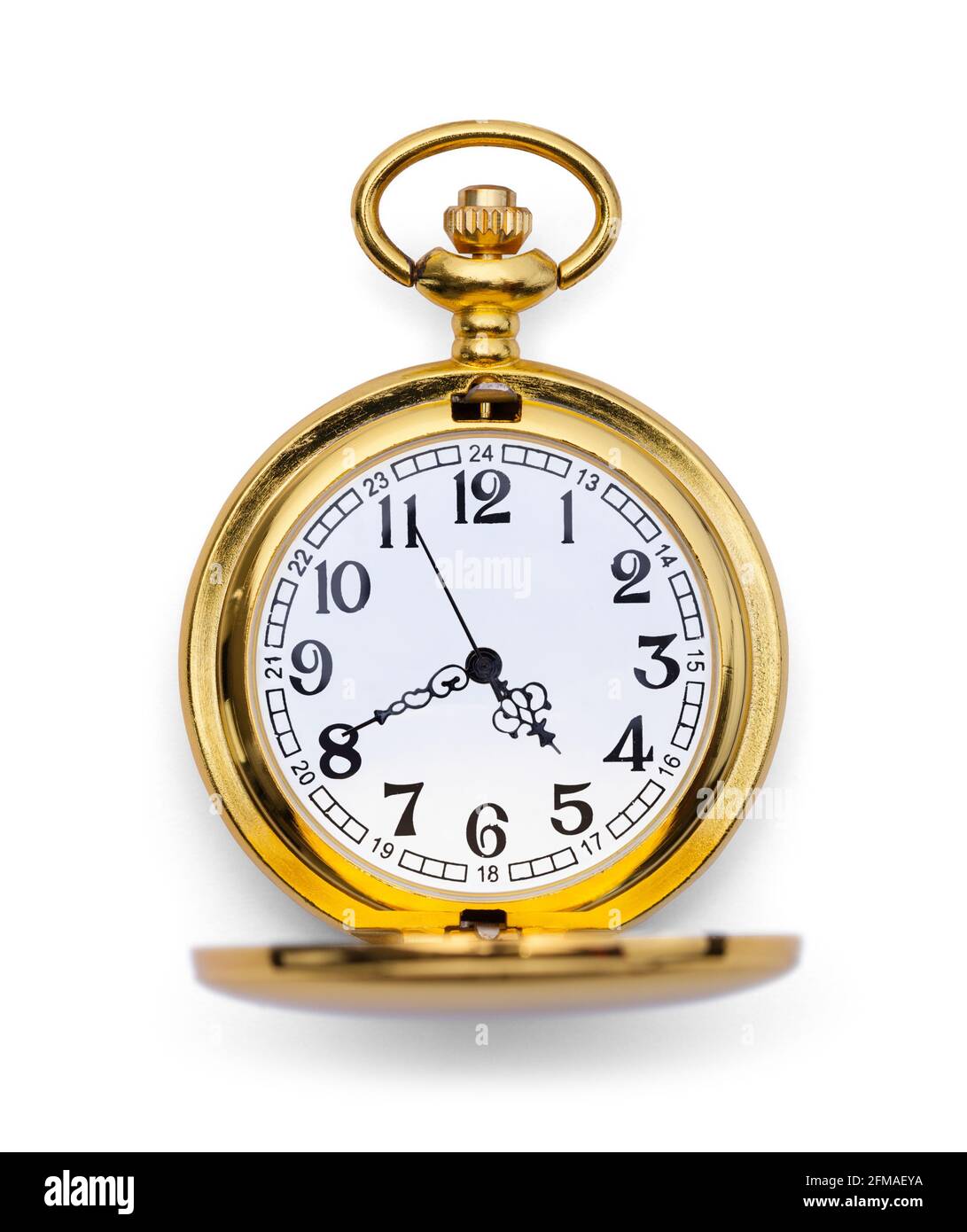 Open Gold Pocket Watch  With Hands Cut Out Stock Photo