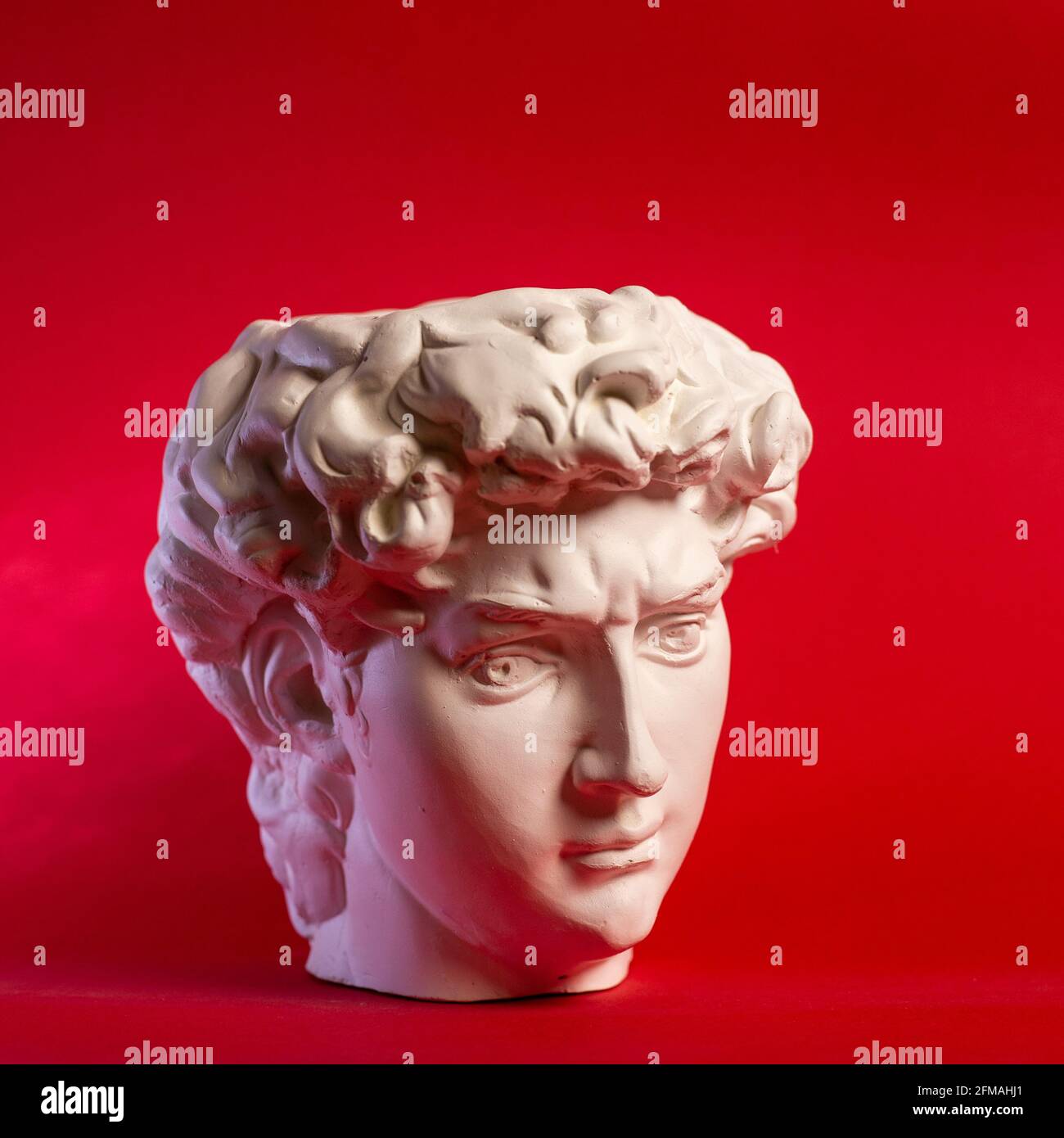 Gypsum statue of David's head. Michelangelo's David statue plaster copy