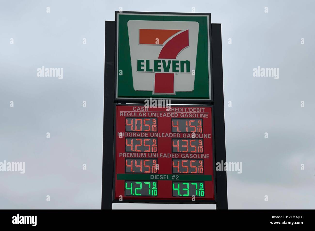 Gas prices are seen at a 7Eleven convenience store, Friday, May 7