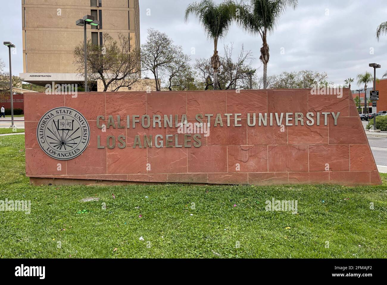 A sign at the entrance to Cal State LA, Friday, May 7, 2021, in Los Angeles. Stock Photo