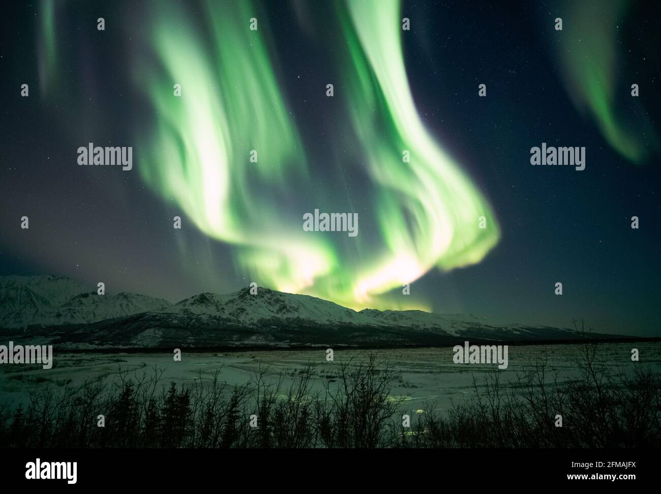 auroras over the Alaska range during an intense solar flare! Stock Photo