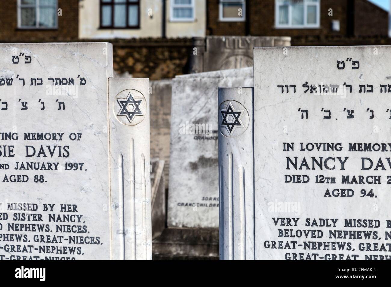 Graves with Star of David at the East Ham Jewish Cemetery, East Ham, London, UK Stock Photo