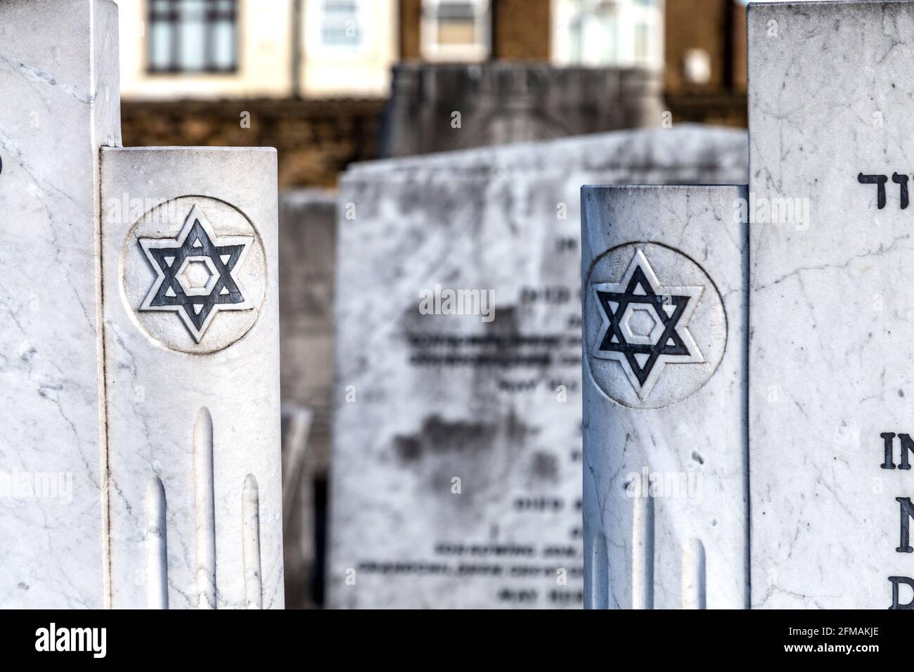 Graves with Star of David at the East Ham Jewish Cemetery, East Ham, London, UK Stock Photo