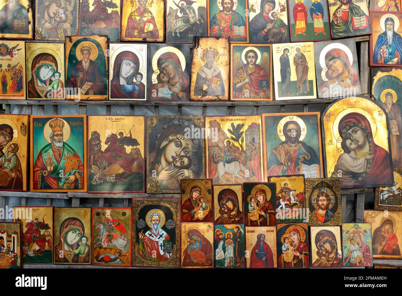 Tourist and religious souvenirs. Painted orthodox Christian icons for ...