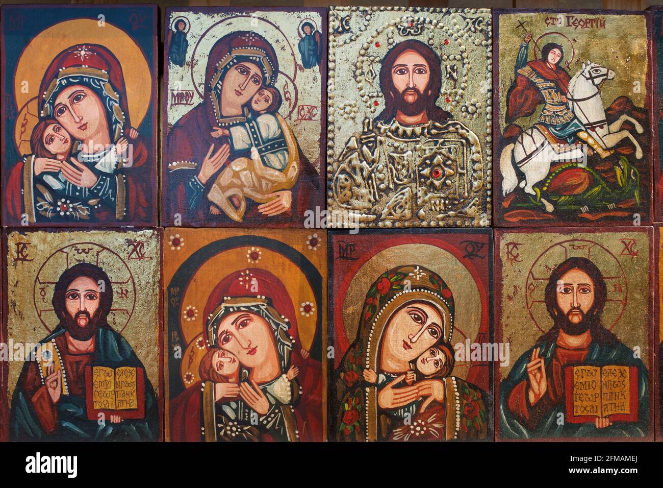 Tourist and religious souvenirs. Painted orthodox Christian icons for