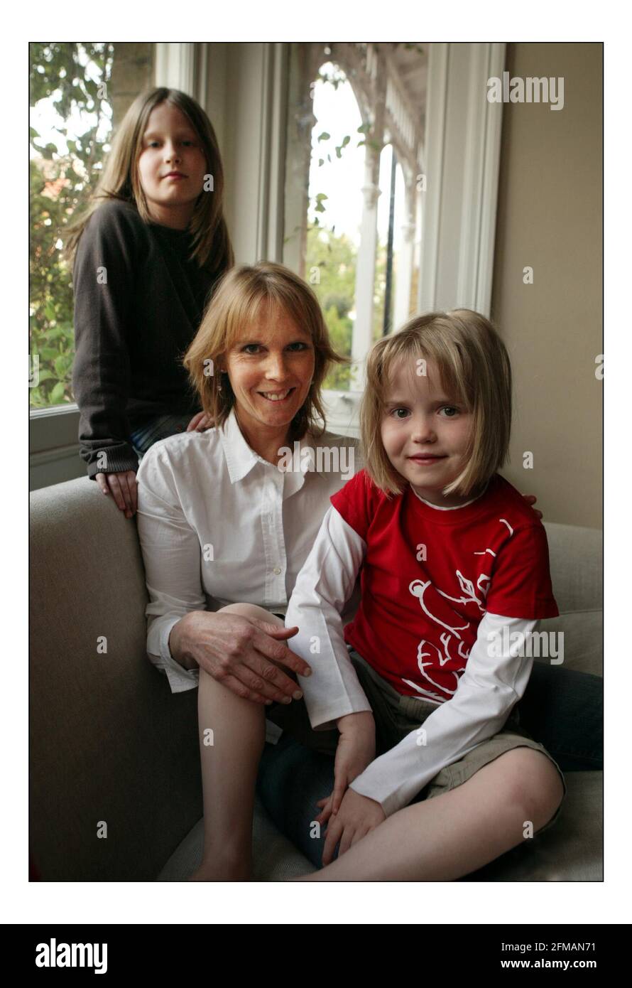 Katie Pearson (Mortimer)with her daughters Madeleine (l) and Isabella (r) (surname) Mortimer.pic David Sandison 14/4/2005 Stock Photo
