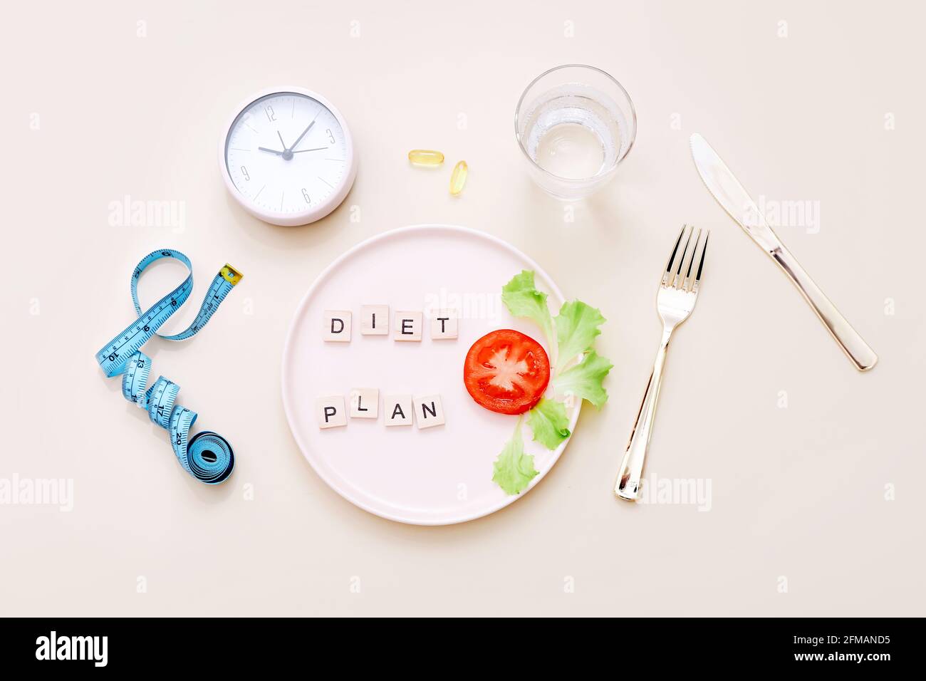 Meal plan. Diet and weight loss concept. View from above. Flat lay Stock Photo