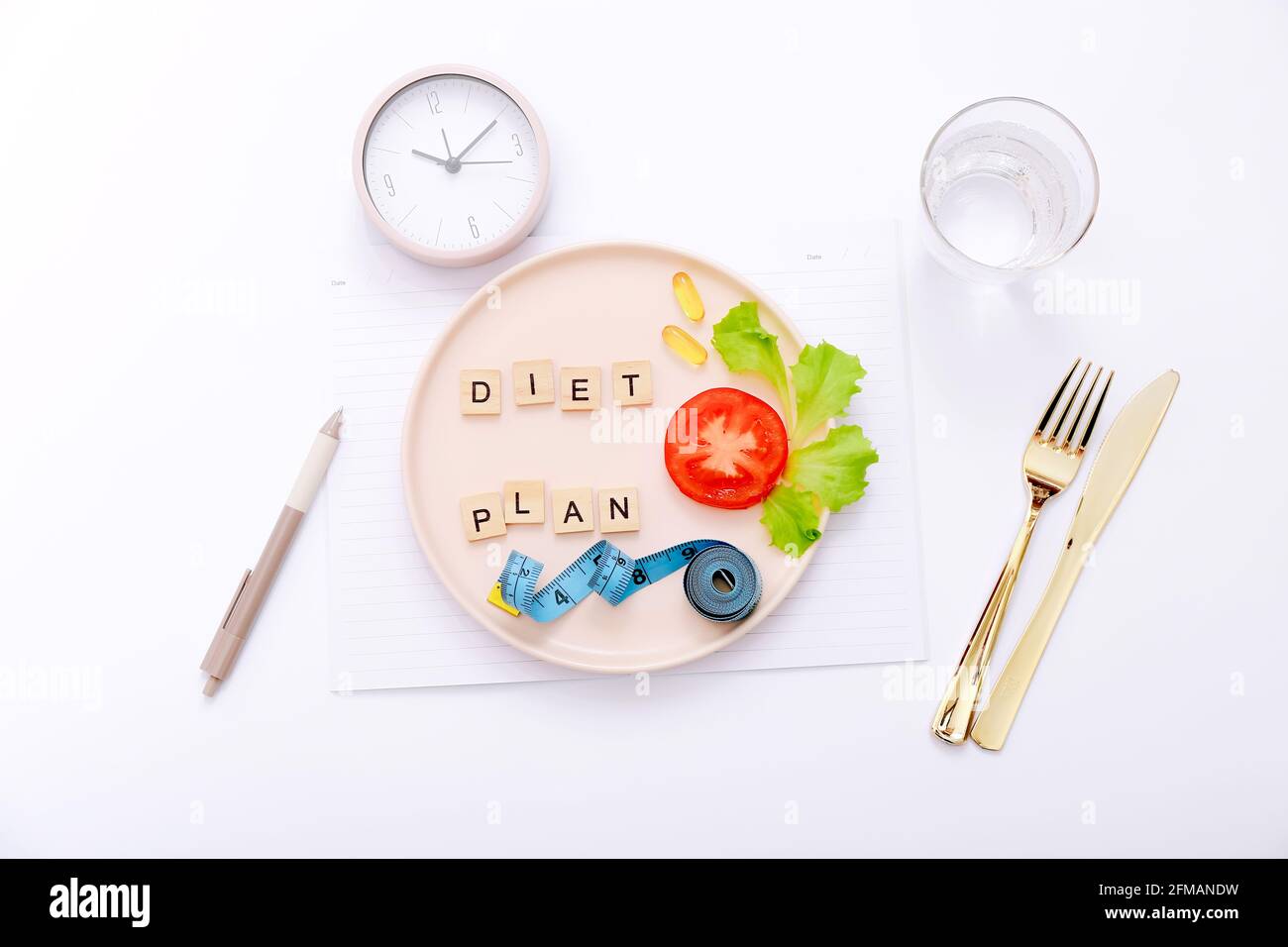 Meal plan. Diet and weight loss concept. View from above. Flat lay Stock Photo