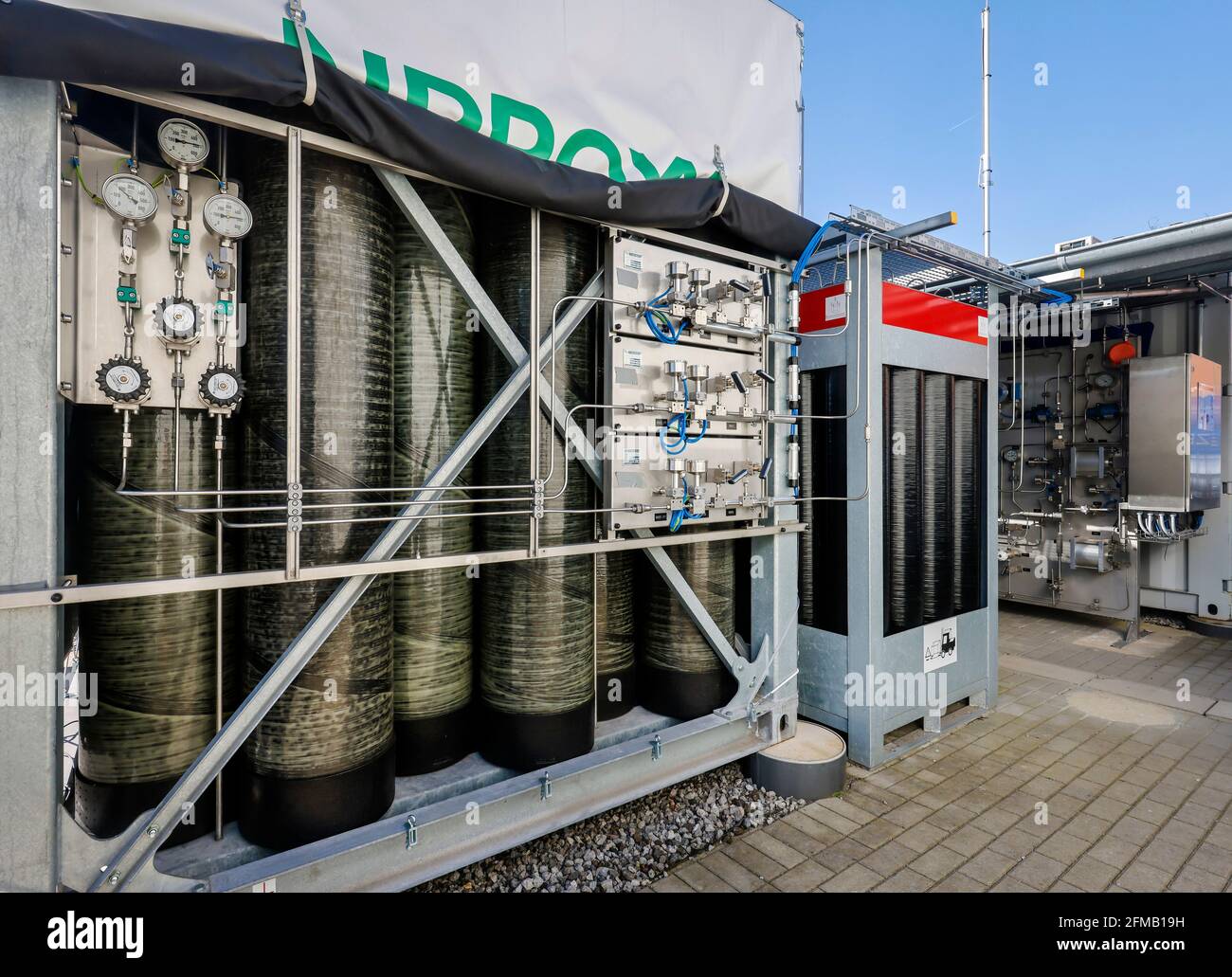 Duisburg, North Rhine-Westphalia, Germany - Test facility for hydrogen refueling, ZBT Center for Fuel Cell Technology Duisburg, one of the leading European research institutions for fuel cells, hydrogen technologies and energy storage. Stock Photo