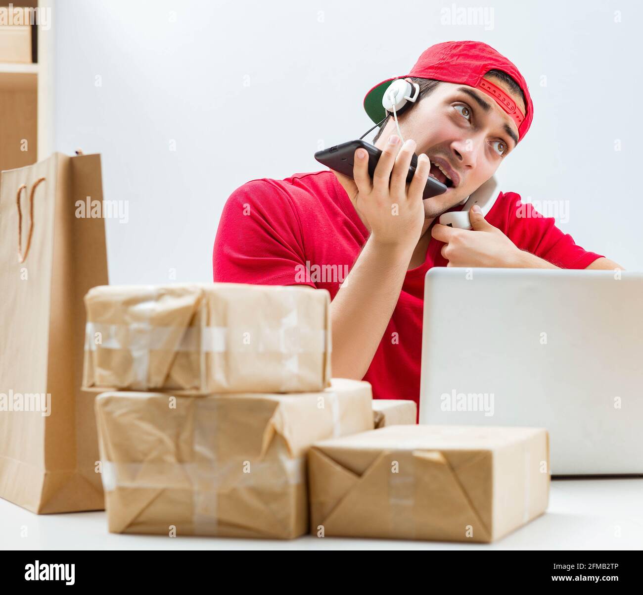 The call center worker at parcel distribution center in post office ...