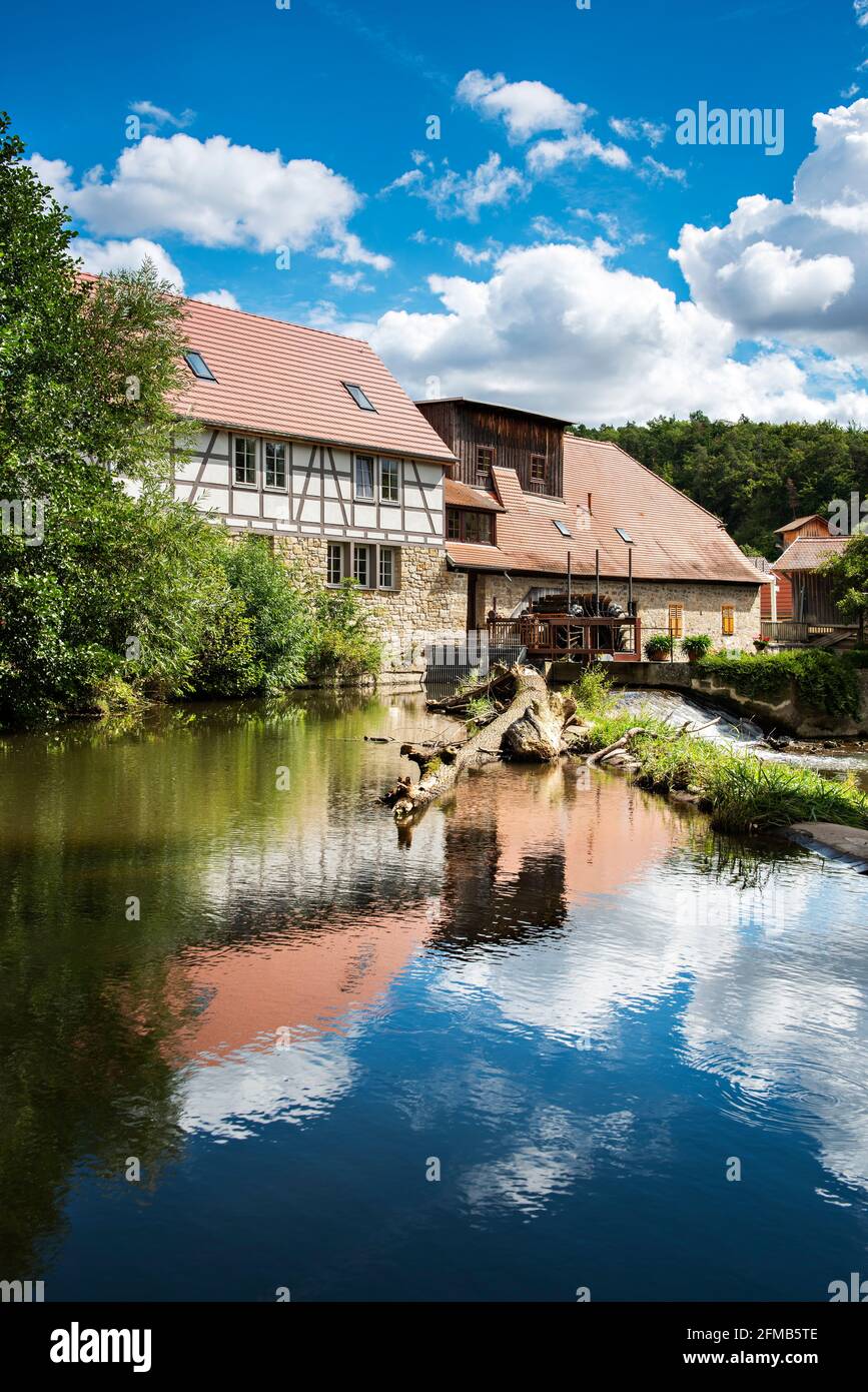Historic watermill on the Ilm, Buchfart, Thuringia, Germany Stock Photo