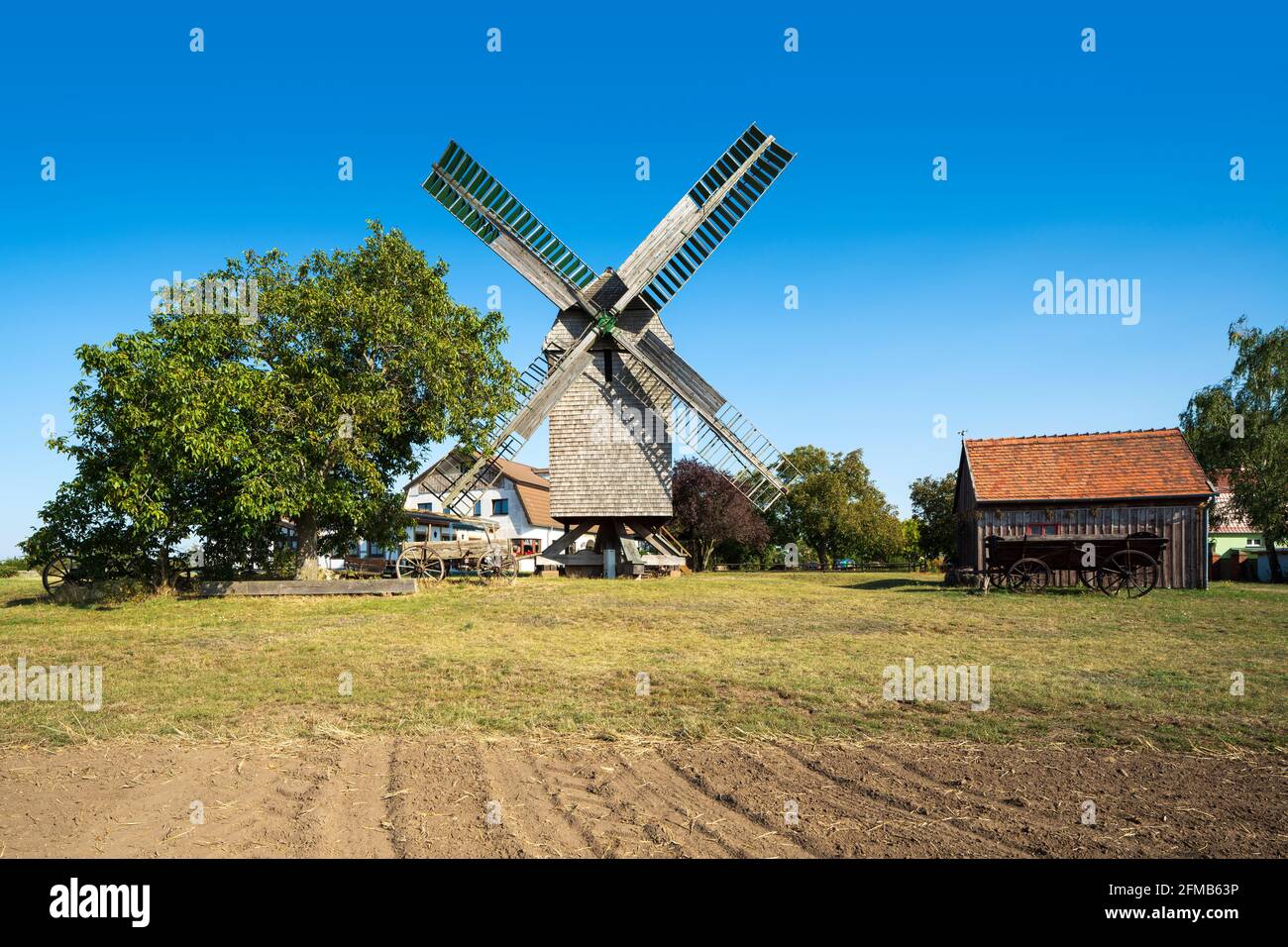 Post mill Wolmirstedt, Saxony-Anhalt, Germany Stock Photo