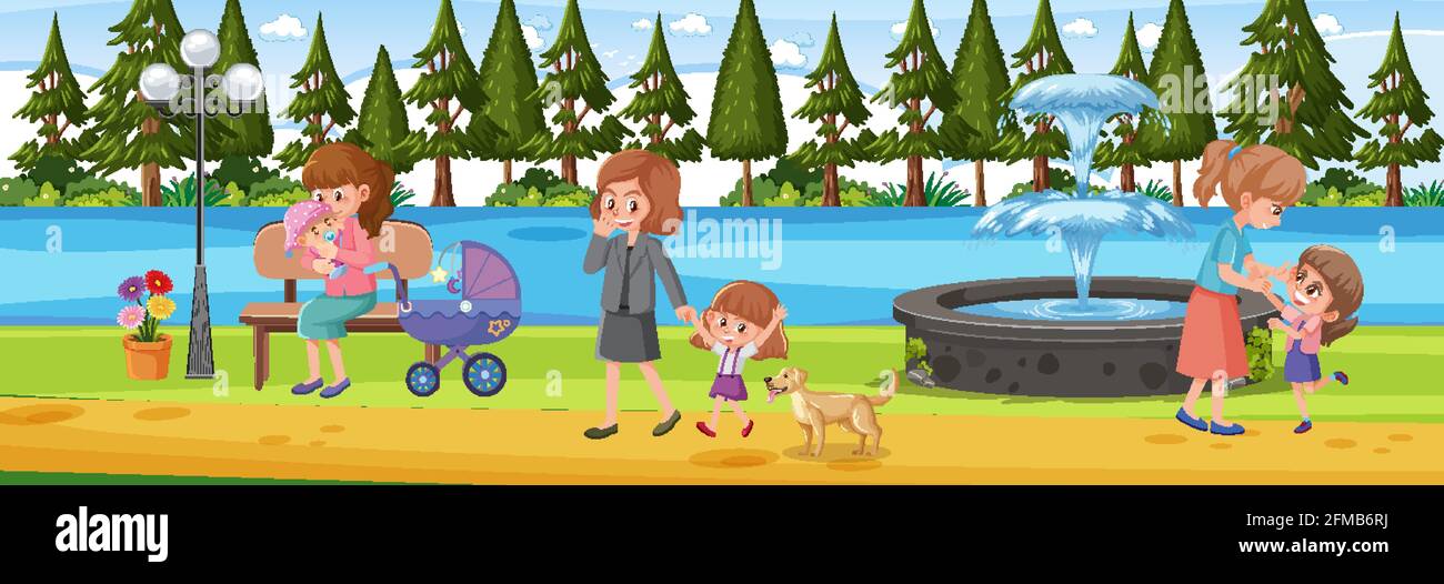 Park horizontal scene with many people illustration Stock Vector Image ...