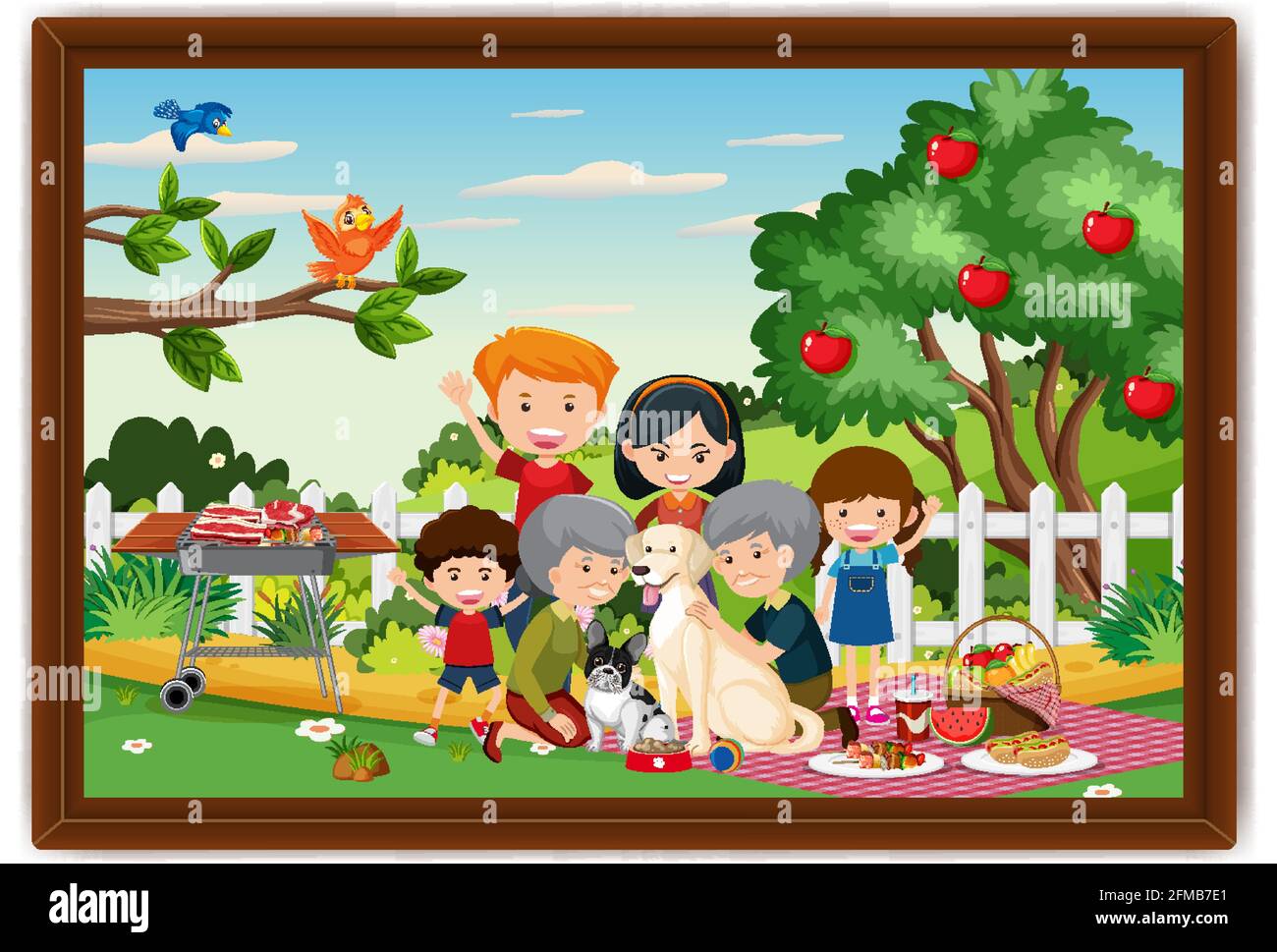 Happy family picnic outdoor scene photo in a frame illustration Stock  Vector Image & Art - Alamy