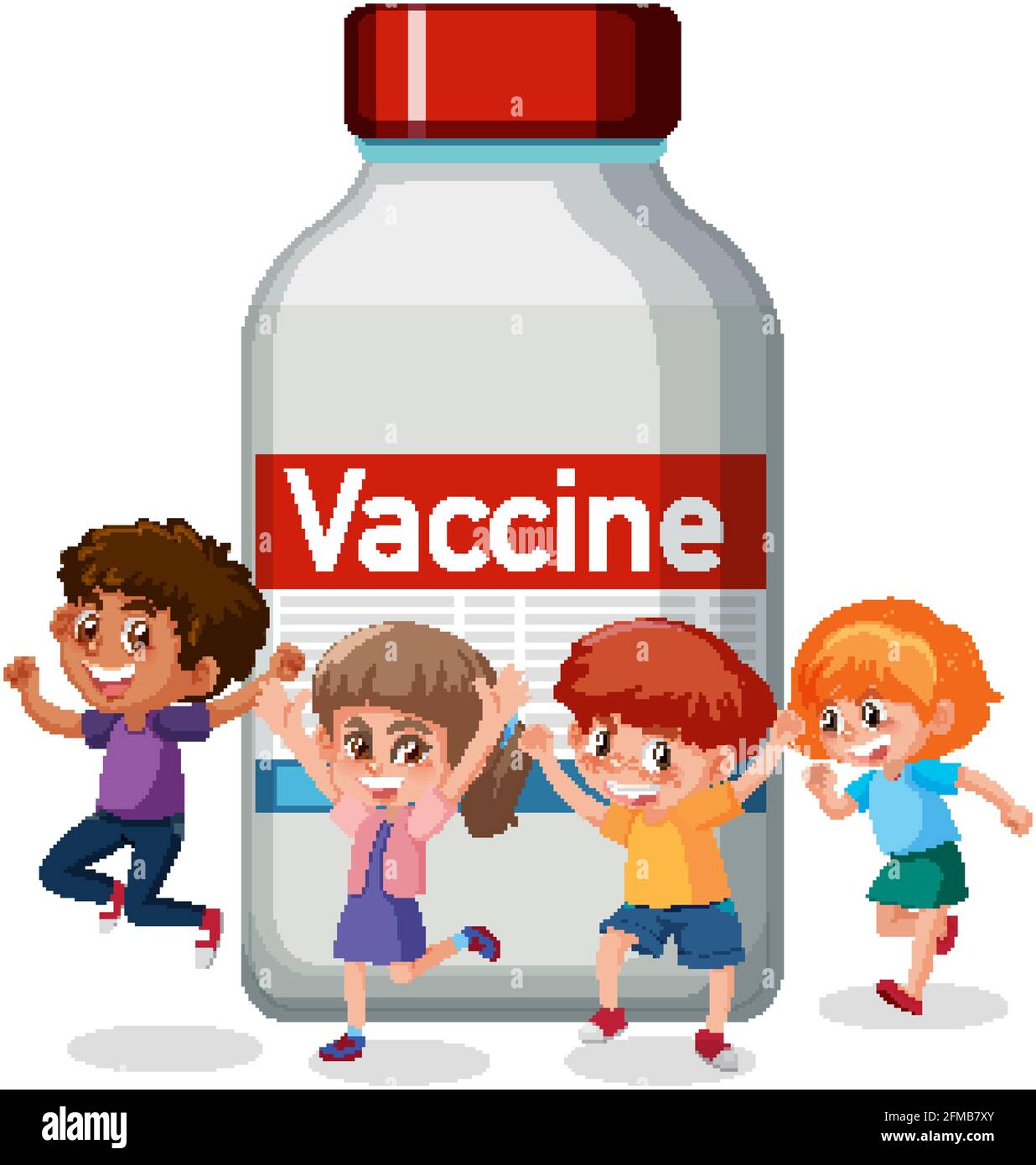 Cartoon character of happy children with covid-19 vaccine bottle  illustration Stock Vector Image & Art - Alamy