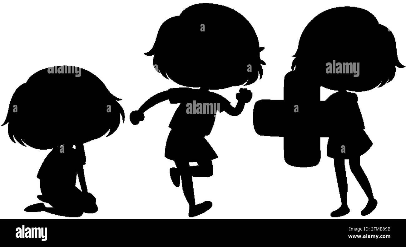 Set of kids silhouette cartoon character illustration Stock Vector ...