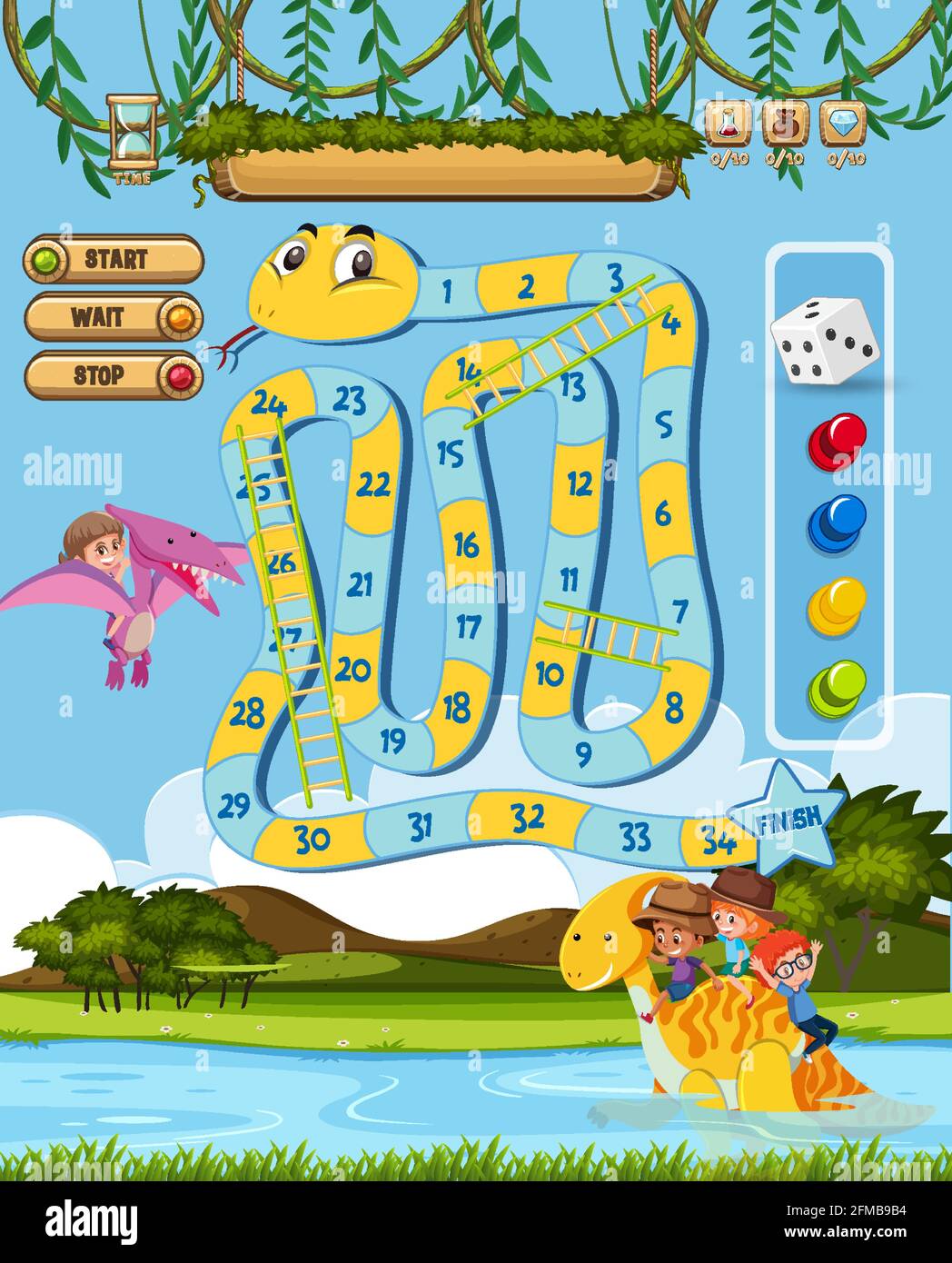 Board Game for kids in dinosaur style template illustration Stock ...