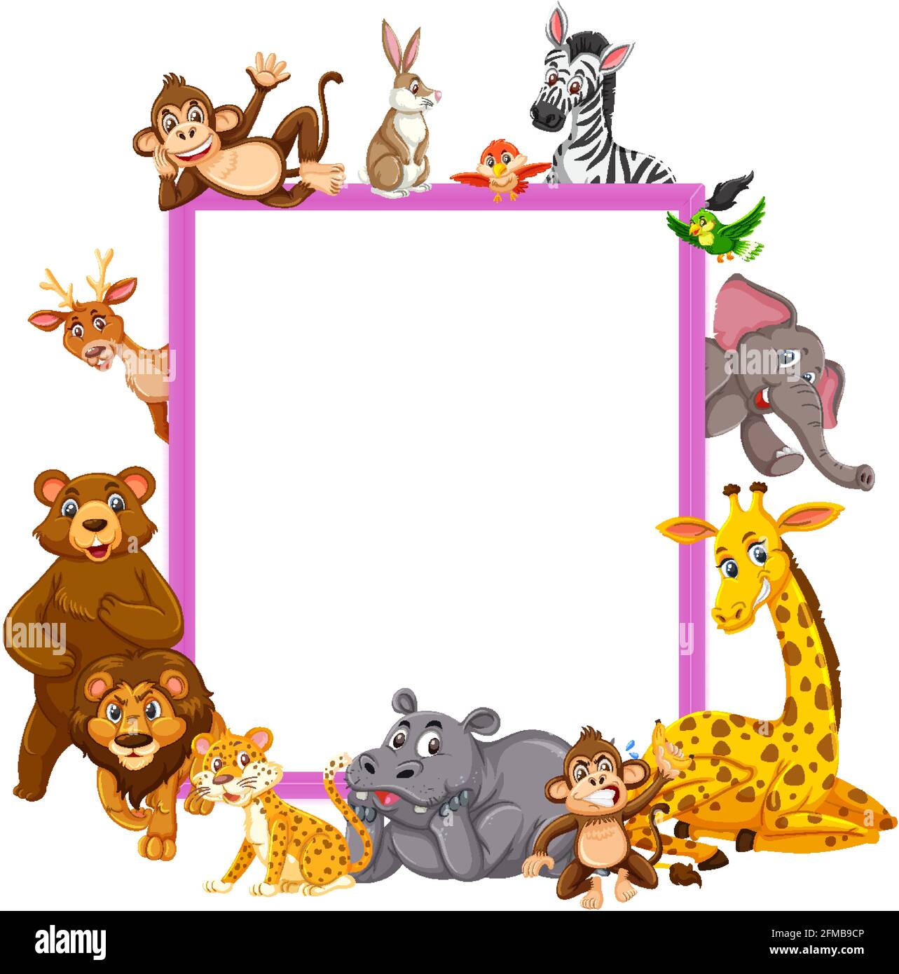 Empty banner with many different wild animals illustration Stock Vector ...