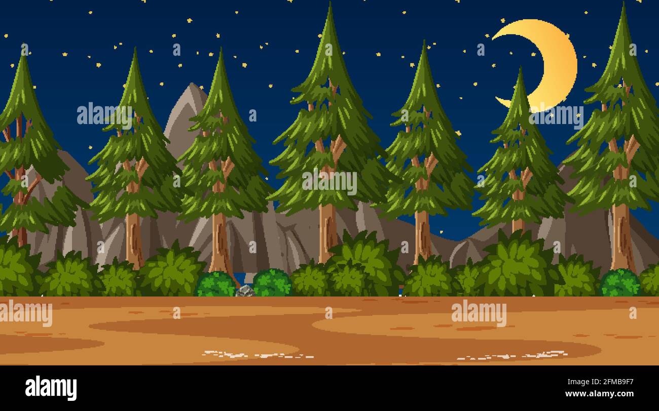 Blank landscape in nature park scene at night illustration Stock Vector ...