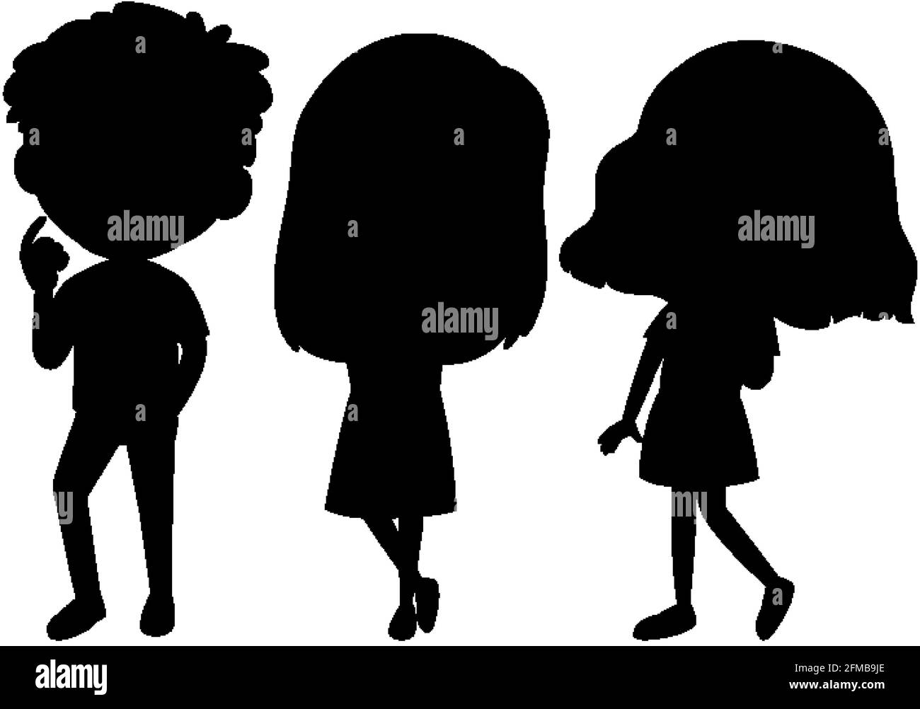 Set of kids silhouette cartoon character illustration Stock Vector ...