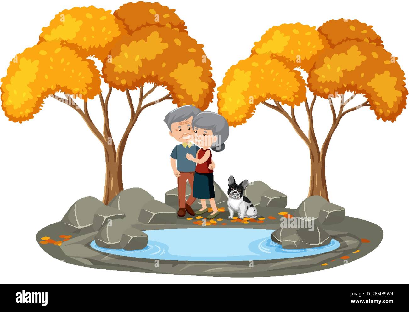 Old couple in love standing in the park isolated illustration Stock ...